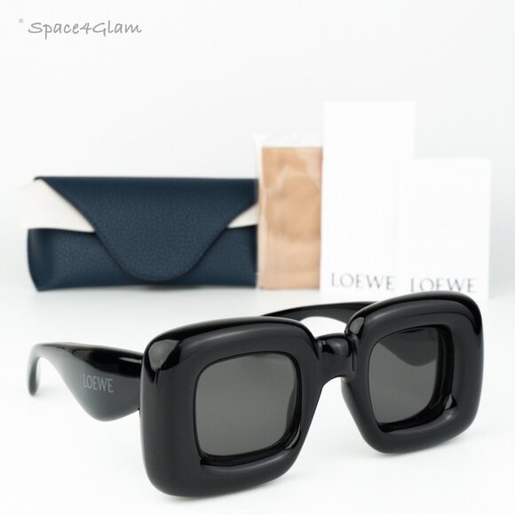 Loewe Women Sunglasses Shiny Black Smoke Geometric Square LW40098I 01A BRAND NEW - Picture 1 of 11